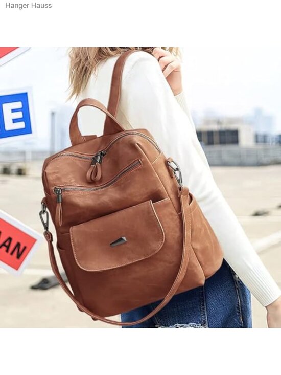 Faux Leather Women\'s Small Backpack Purse - Adjustable Shoulder Bag, 8 Pockets,